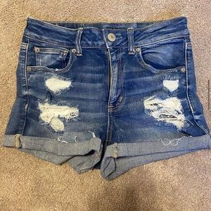 American eagle ripped medium wash jean shorts
